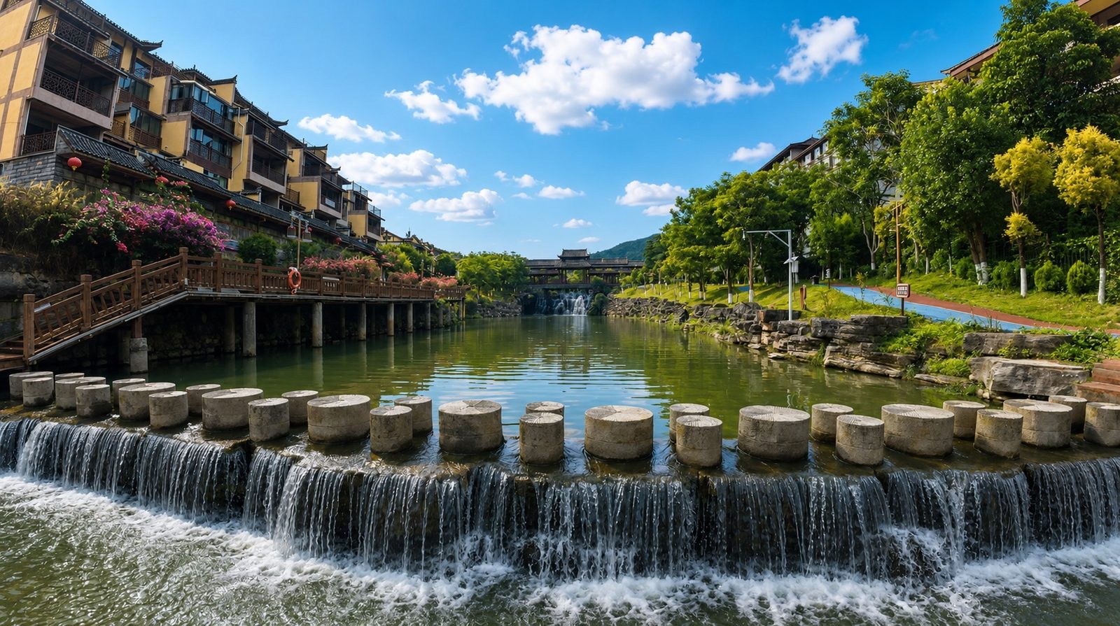 屏边滴水苗城水岸台地与红河旅居慢住观察场景